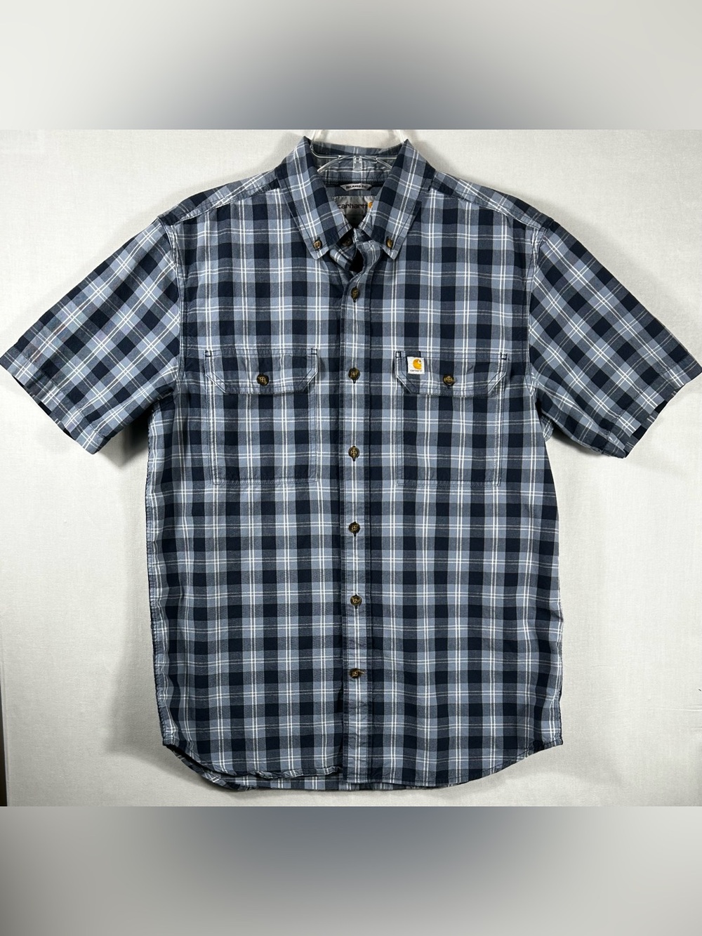 Carhartt Short Mens Medium Relaxed Fit Short Sleeve Button Down Plaid Blue